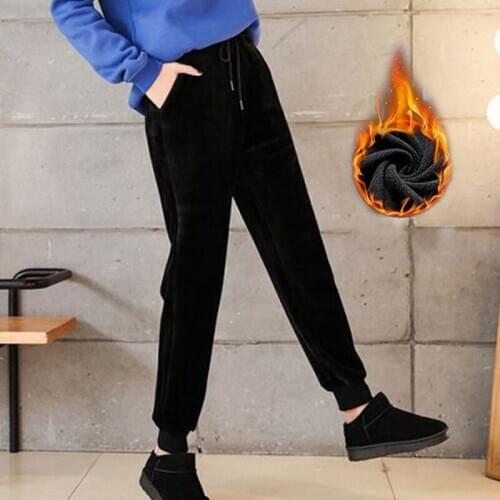 2021 Autumn Winter New Down Golden Velvet Trousers Thicker Women Wear High-waist Pants Windproof Warm Winter Sweatpants Y58