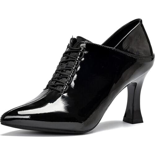 Office White-Collar Comfortable Mid-Heel Two-Wear Patent Leather High Heels Spring New Pointed Wine Glasses With Ankle Boots