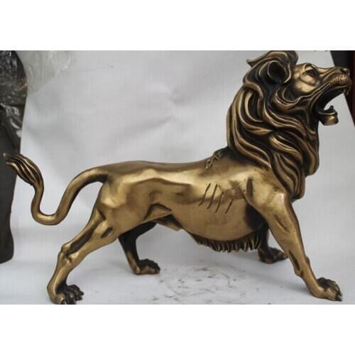 Wholesale factory 12"China Chinese Folk Feng Shui Bronze Ferocious Feng Lion Statue Sculpture