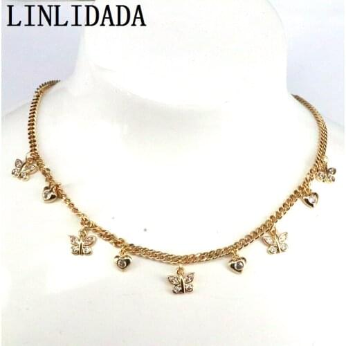 5Pcs Women Jewelry 2021 Shiny CZ Butterfly Pendant Necklace Gold Chain Butterfly Choker Necklace Gift