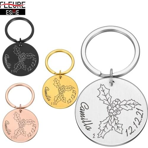 Personalized Original Keychain Custom Keychains for Car Stainless Steel Gift for Friend Couple DIY Date Name Key Ring Pendant