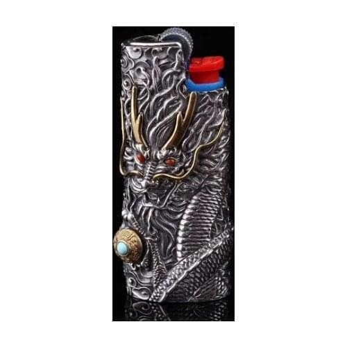 LSDL handmade Tibetan silver dragon embossed lighter