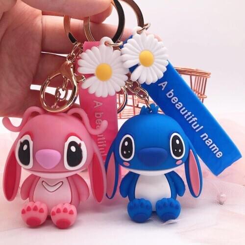 Cute Cartoon Stitch Keychain Key Ring Child Girl Boy Women Strap Rope Wrasit Band Trinket Key Chains Car Bag Pendent Charm