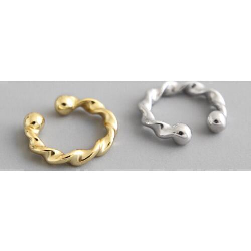 100% 925 sterling silver twisted line clip on earrings for women ear cuff, gold color clip earrings without piercing jewelry