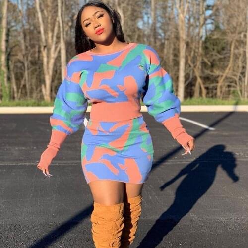 Spring Autumn Two Piece Skirt Set for Women Long Sleeve Sweatshirt Top and Mini Skirt Casual Club 2 Piece Matching Set Outfits