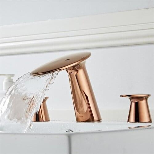 Rose Gold Bathroom Basin Faucet Mixer Hot Cold Brushed Gold Bathroom Faucet Gold Brass Widespread Faucet 3 Holes Sink faucet