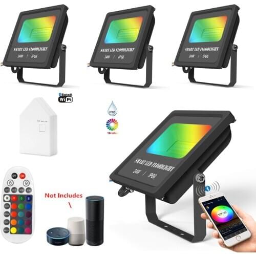 4pcs RGB+CW+WW 24W Waterproof WIFI Bluetooth Smart LED Flood Light Lawn Lamp Wall Washer Light Dimmable Color Changing 2000LM