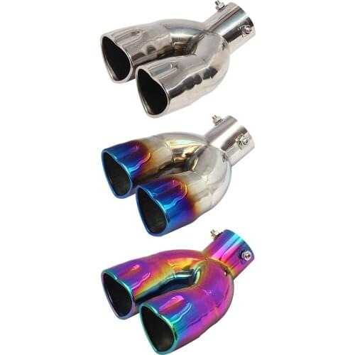VODOOL 2.5 inch Car Bent Dual Exhaust Tip Bolt-on Slant Cut Heart Edge Stainless Steel Exhaust Tailpipe Muffler Tip Inlet New