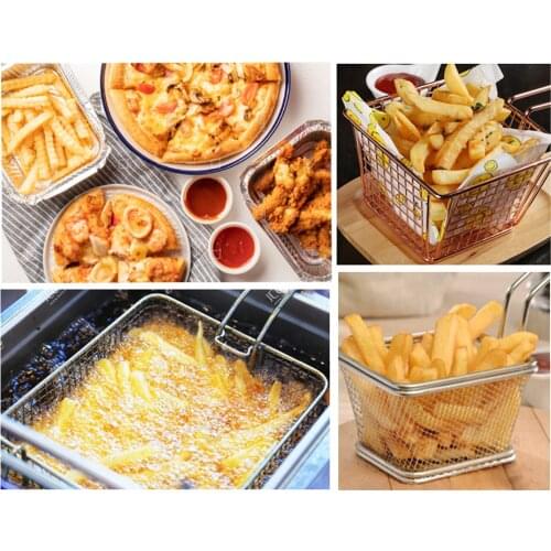 Frying Basket with Handle Stainless Steel Food Presentation Multi-Function Gadget Tool For Home Hotel Restaurant