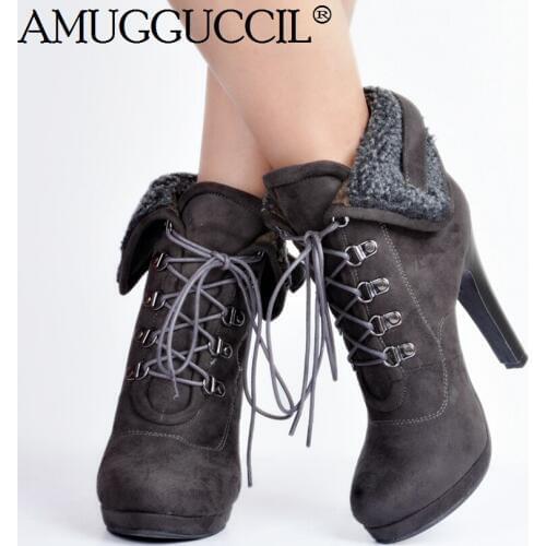 Customize Plus Big Size 34-52 Gray Brown Lace Up Fashion High Heel Females Girl Lady Ankle Women Boots X1636