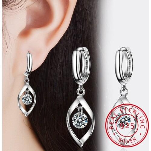 New Pure 925 Sterling Silver Whirling Shape Round Rhinestones Earrings For Women Sterling-Silver-Jewelry Pendientes E619