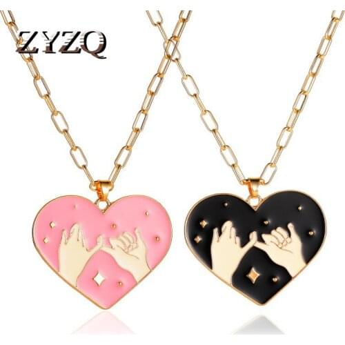 ZYZQ 2/PC New Couple Necklace Cartoon Love Drop Oil Pendant Necklace Clavicle Chain Valentines Day Gift Jewelry