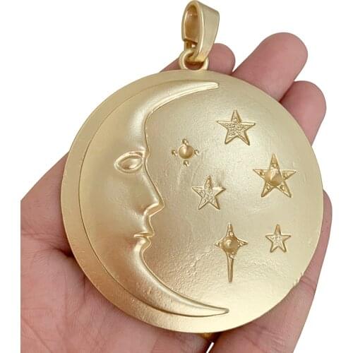 1 x Matt Gold Large Moon & Star Round Charms Pendants for Necklace Jewelry Making Findings Accessories 80x62mm