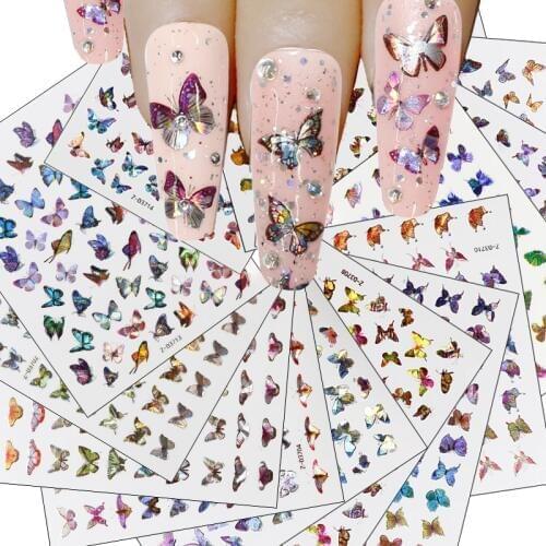 1pcs Butterfly 3D art Laser sticker holographic nail strips decal self-adhestice 3D manicure supplier Many models *1&z