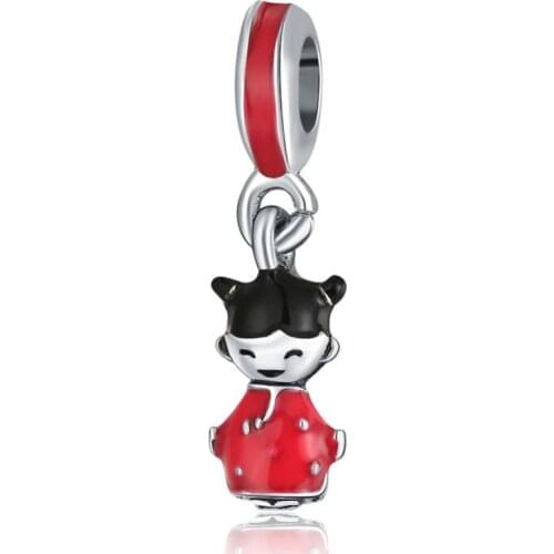 1Pcs New Cute Chinese Girl Pendant DIY Beads Suitable for Original Pandora Charm Bracelet Ladies Jewelry Making Gifts