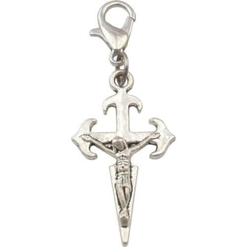 100Pcs Zinc Alloy Jesus Christ Crucifix Religious Crosses Charms Bead With Lobster Clasp Fit Bracelet DIY Jewelry