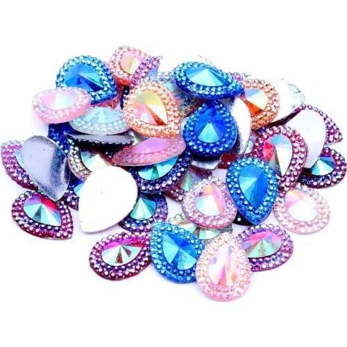 13x18mm 40/100 Piece Glue On Cabochons Tear drop Flatback Resin Rhinestones Strass Gems Beads For DIY Jewelry Making Decoration