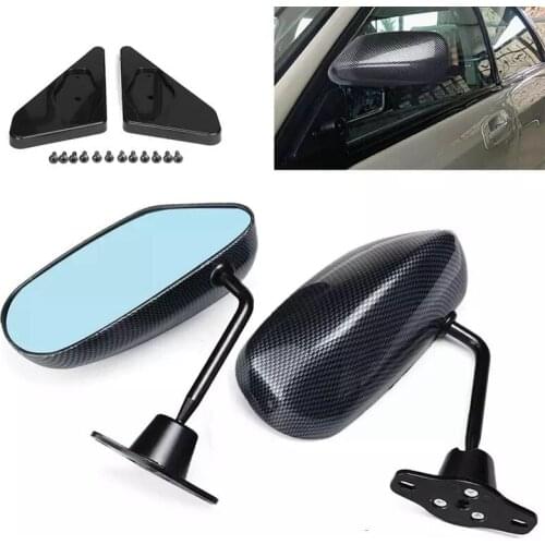 2pcs Universal Car Side Door Mirror Wing Mirror F1 Style Carbon Look Blue Mirror Rear View Side Mirror For BMW/TOYOTA/HONDA