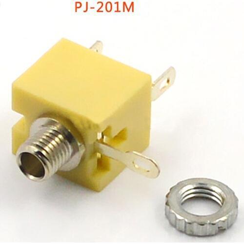 5pcs Jack 2.5mm Headphone Plug Audio Headset Socket Connector PJ-201M Three-legged With Nut Copper Yellow