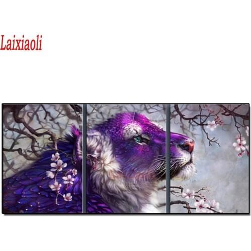 Diy Diamond Painting Animal Tiger Cross Stitch Diamond Embroidery Plum blossoms,Diamond Mosaic sale 3 Pcs set Crystal Painting