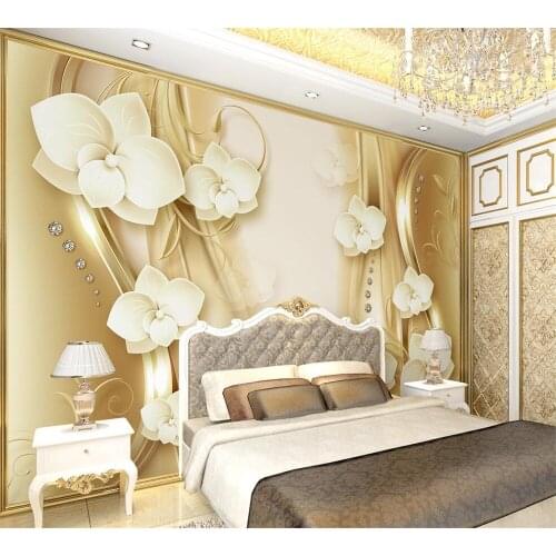 Beibehang Custom wallpaper fashion luxury golden European pattern butterfly orchid 3d stereo TV background wall papel de parede