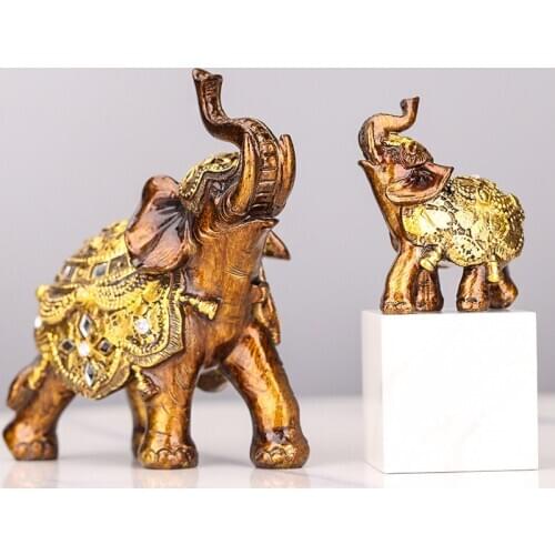 Wood Grain Elephant Statue Sculpture Lucky Feng Shui Wealth Figurine Gift Carved Home Decor Desktop Decoration Crafts Miniatures