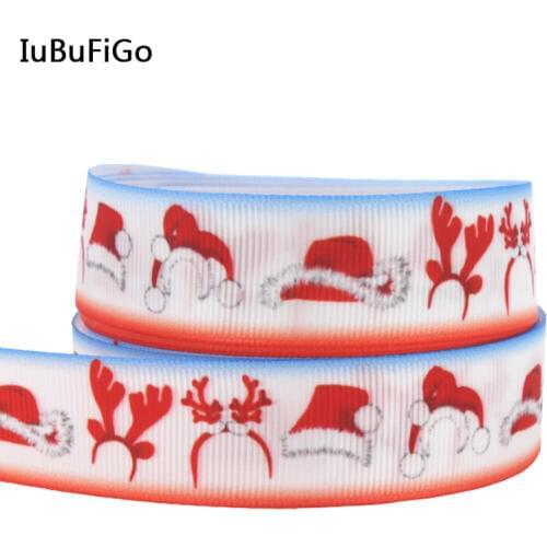 [IuBuFiGo] Christmas ribbon 7/8" Grosgrain Printed ribbon Hair bows DIY handmade 22mm Red ribbons 20yards