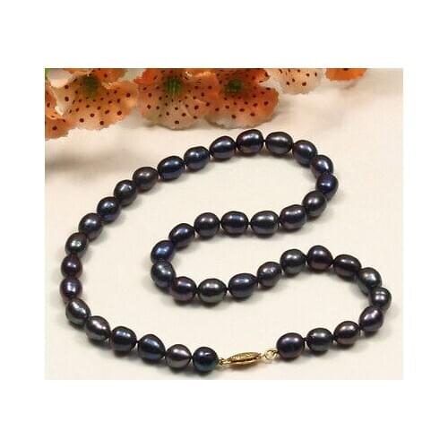 Beautiful AAA 9-10mm tahitian black natural pearl necklace 18" 14k yellow Clasp