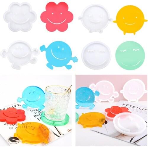 Round Face Cup Mat Resin Mold Handmade Home Decor Smile Dried Flower Craft Coaster Silicone Molds Diy Uv Resin Tools