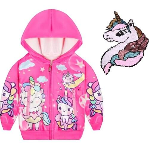 Cute Kids Sequins Jacket Spring Autumn Children Long Sleeve Print Hooded Coat Kids Outerwear For Baby Birthday Party