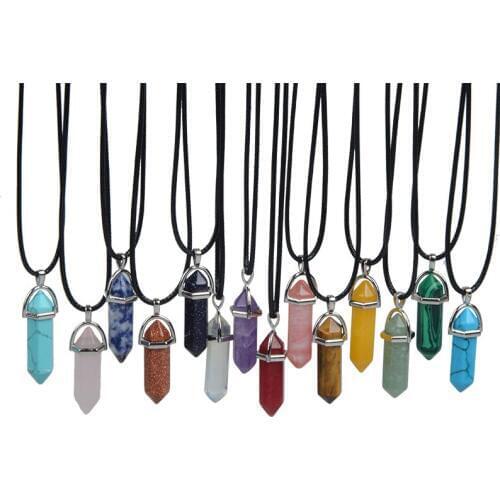 LFPU Natural Stone Pendant Bullet Shape Healing Point Crystal Stone Pendant Necklace Women Jewelry