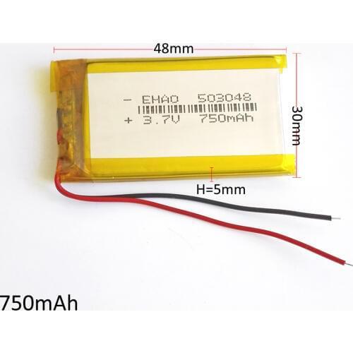 503048 3.7V 750mAh Lithium Polymer LiPo ion Rechargeable Battery For Mp3 MP4 GPS bluetooth ebooks power bank tablet pc camera