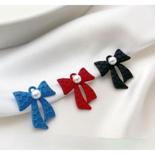 Sweet cute spray-painted alloy bow pendant DIY earring earrings girl student jewelry material