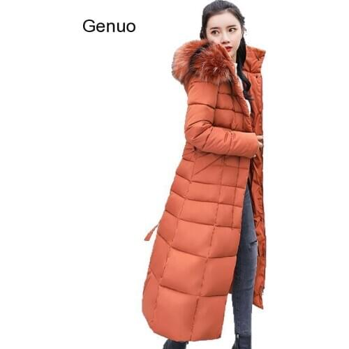 2020 New Winter Jacket Womens Warm Fashion Bow Belt Fox Fur Collar Coat Long Dress Womens Thick Coat