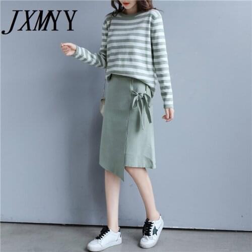 2021 New Early Autumn Suit Women Loose And Popular All-Match Casual Long-Sleeved Knitted Mid-Length Skirt Sweater Two-Piece Suit