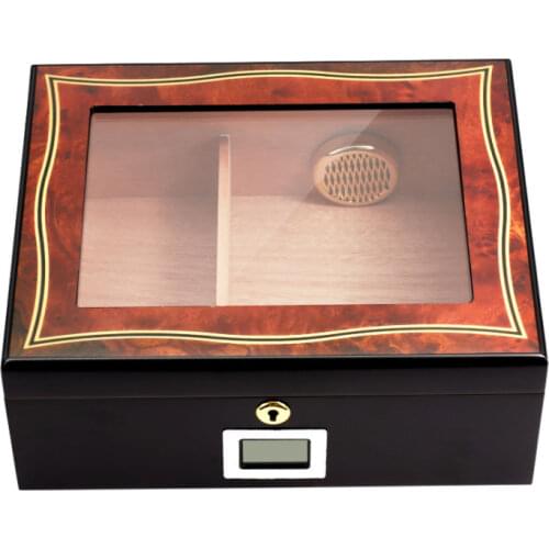 New Arrival Hot cedar wood cigar humidor top glass Two-parts Large Capacity Cigar Humidor storage box Case