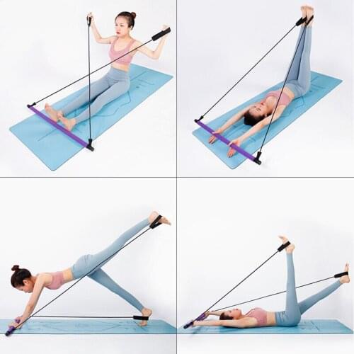 Pilates Stick Bar with Resistance bands Home Gym Portable Fitness Bar Bodybuilding Rubber Tube Bands Yoga Exercise Workout Bar
