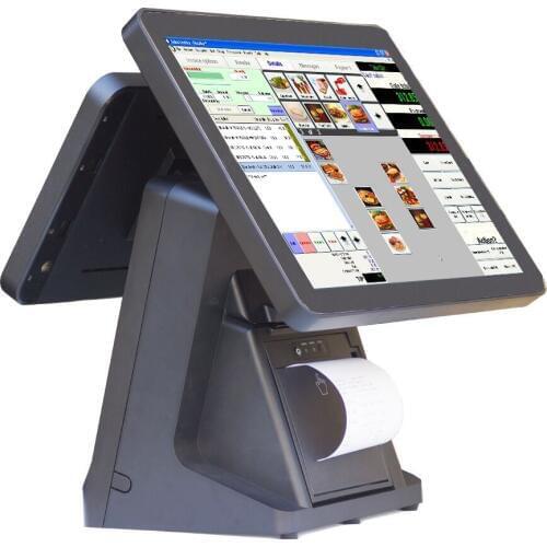 PC Cash register Dual Display Screen 15" Touch Capacitive Touch Screen Built-in 80mm Printer POS Terminal