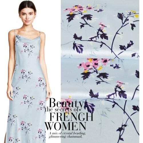 Mulberry Silk Material Cheongsam Dress Fabric Printing Wide Stretch Satin Elegant Broken Flowers