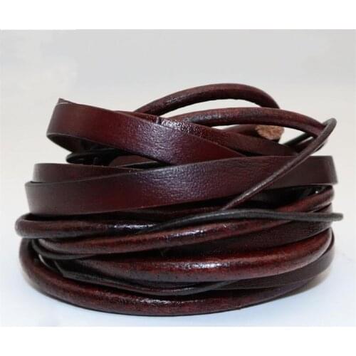 Flat Round Genuine Leather Cord Retro coffe Brown Cow Leather Cords String Rope Bracelet DIY Jewelry Findings 2/3/4/5/6/8/10mm