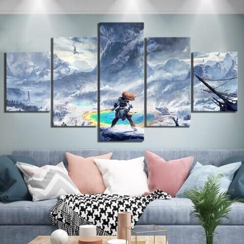Home Decor Prints Painting HD Pictures Wall Art HD Modular Canvas 5 Panel Horizon Zero Dawn Game Poster Bedside Background Frame