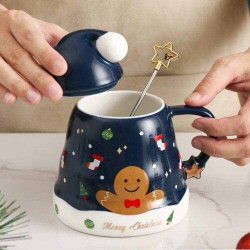 Nordic Christmas Mug Ceramic Coffee Cup with Lid Spoon Personalized Coffee Cup Snowman Gift Drinking Cup