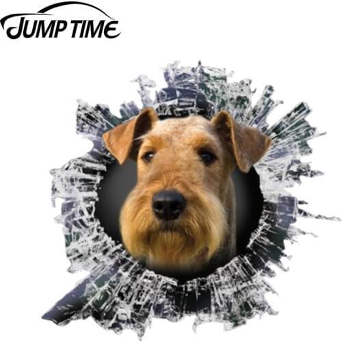Jump Time 13cm x 12.2cm Funny Airedale Window Sticker Glass Slag Decal Reflective Stickers Pet Dog Decals 3D Car Styling