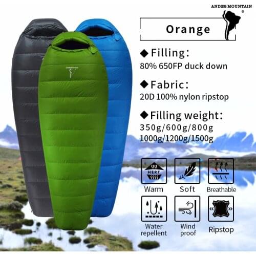AndesMountain Mummy-Style Goose Down Sleeping Bag Minus Ten Degrees Andean Pear Adult Camping Warm And Cold