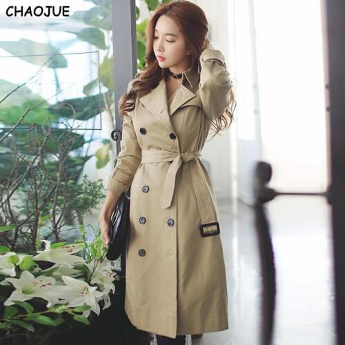 CHAOJUE trench female 2018 spring/fall double breasted medium long outerwear ladies beige long sleeve plus size pea coat trench