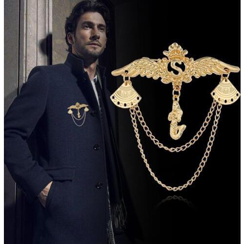 I-Remiel High-End Angel Wings Mens Suit Brooch Badge Retro Brooches Chain Tassel Pin Womens Collar Pin Clothing Accessories