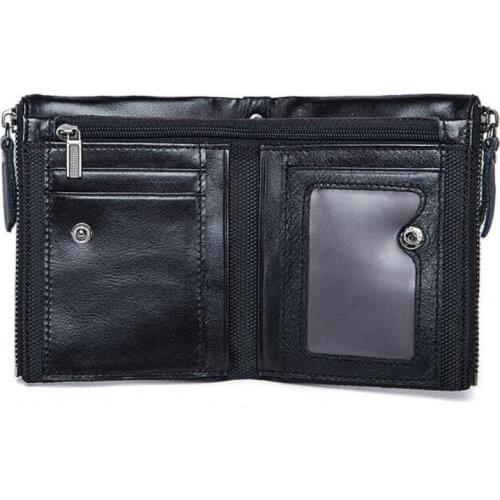 HAHMES High quality cheap sale cowhide Genuine leather Brand men wallets Fashion card holder Coin Pocket zipper bag short wallet