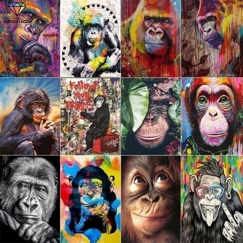 XUEQIXIAOZU Full Round Monkey Art Painting Diamond Embroidery Diamond Drawing 5D DIY Diamond Setting Mosaic Painting Decorate