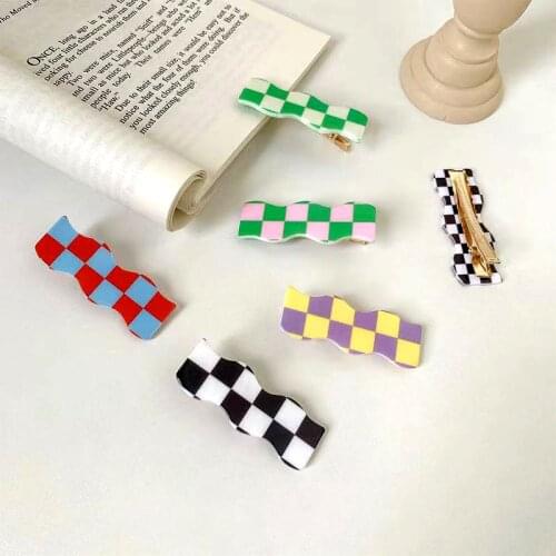 Fashion Elegant Black White 6 Colors Plaid Hair Clip Large Acetate Hair Clip Barrettes for Women Girl Hair Accessories