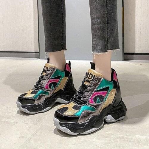 Color inner heightening womens shoes 2021 spring new versatile sports and leisure dad shoes small white single show thin 10cm